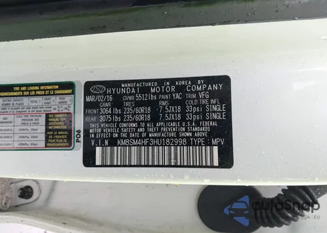 2017 Hyundai Santa Fe Se from USA, damaged, VIN KM8SM4HF3HU182998